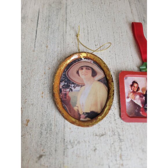 Vintage Coca-Cola girl drinking rustic Xmas ornament set Coke - Picture 3 of 8